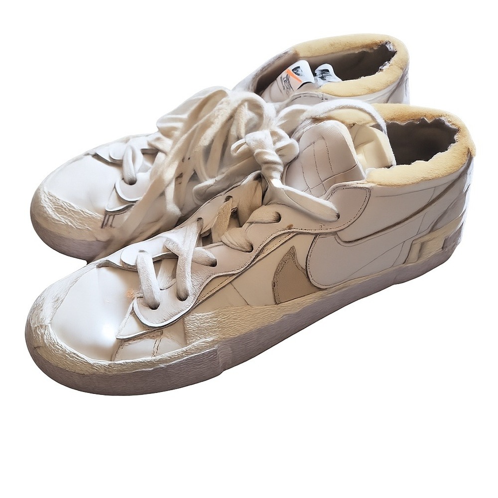 Nike Sacai Blazer Low White Patent Leather Mens 9.5 DM6443-100 Collaboration
